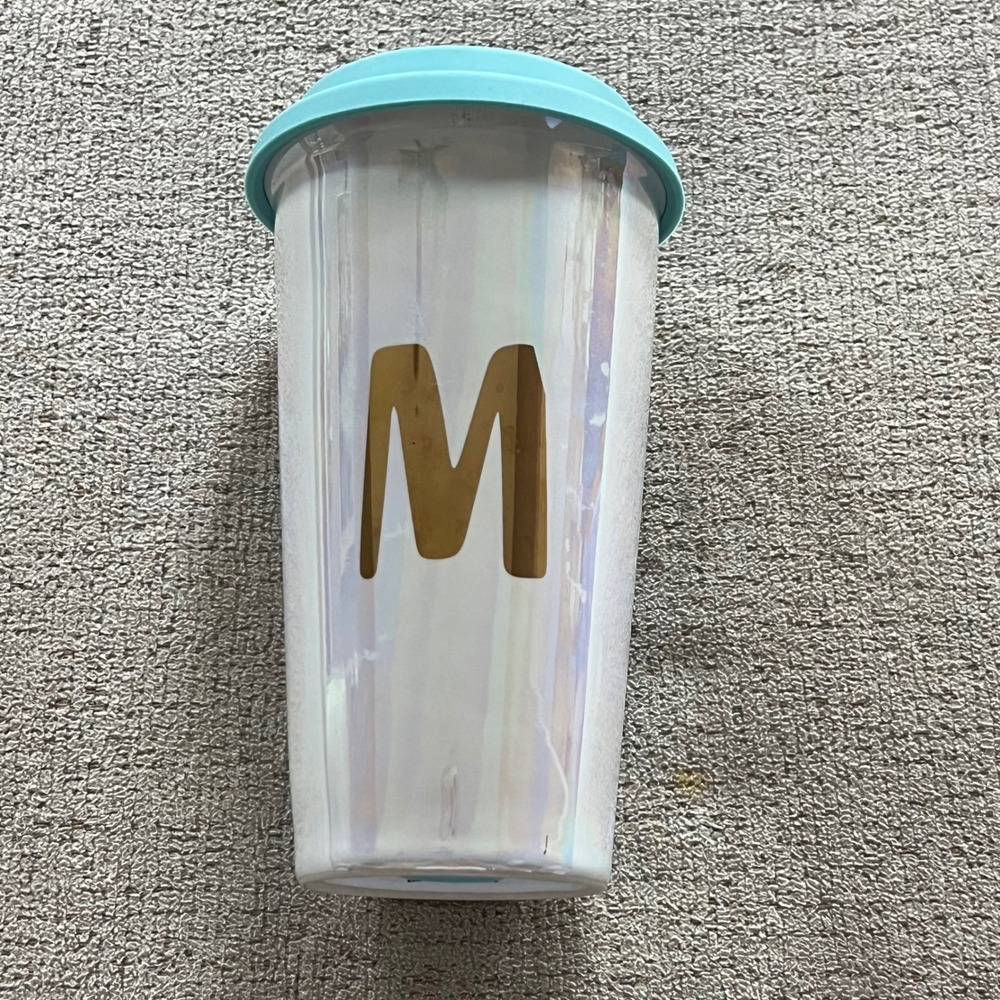 Ceramic Travel Tumbler Gold Initial M Turquoise Lid Coffee Mug World Market